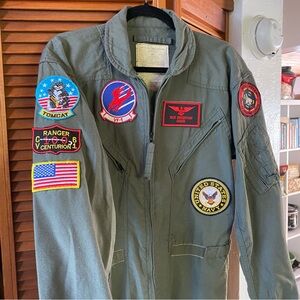 Genuine Military Flight Suit w/ Top Gun Patches - Goose - 40L